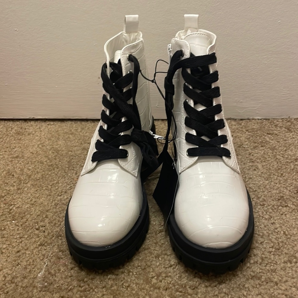 White faux croc combat boots!  New